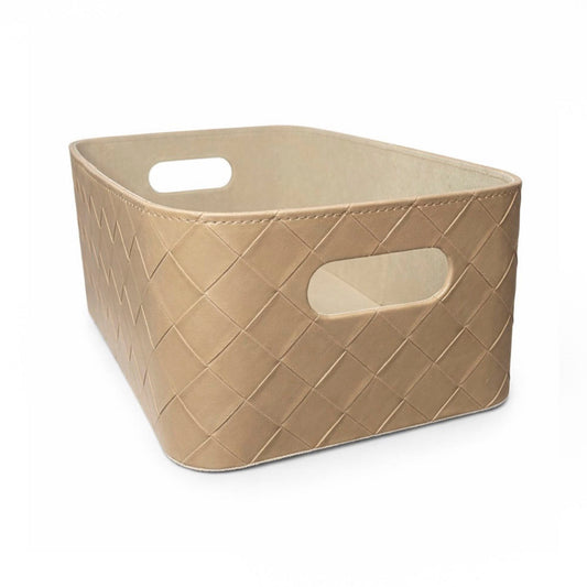 Leather Woven Bin (Sand)