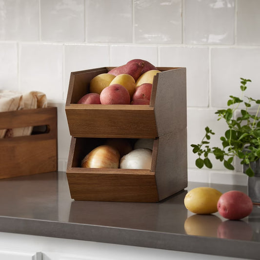 Rowan Narrow Acacia Stacking Bin
