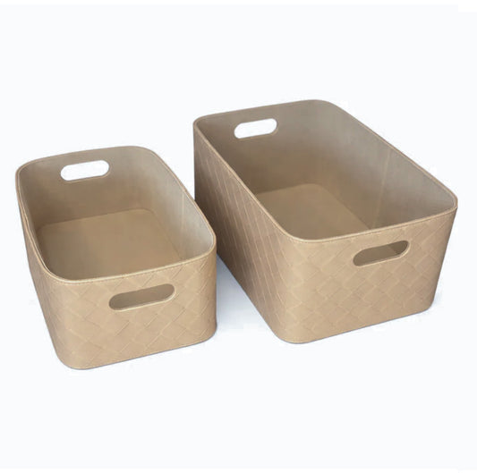 Leather Woven Bin (Sand)