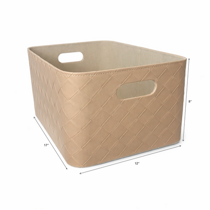 Leather Woven Bin (Sand)