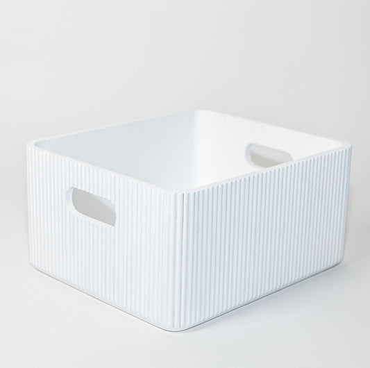 Wooden Ribbed Bins – White