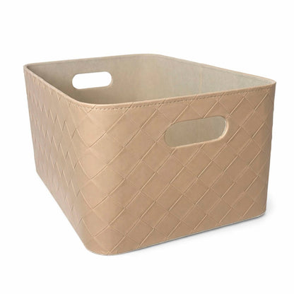 Leather Woven Bin (Sand)